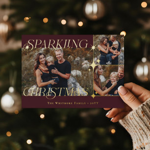 Elegant Christmas Sparkle Photo Collage Christmas Foil Holiday Card
