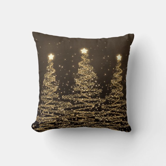 Elegant Christmas Sparkling Trees Black Brown Cushion (Front)