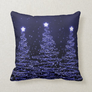 Elegant Christmas Sparkling Trees Blue  Cushion