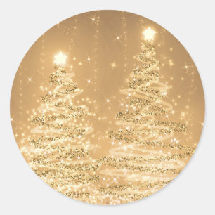 Elegant Christmas Sparkling Trees Copper  Classic Round Sticker