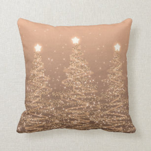 Elegant Christmas Sparkling Trees Copper Cushion