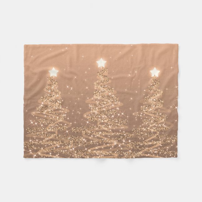 Elegant Christmas Sparkling Trees Copper  Fleece Blanket (Front (Horizontal))