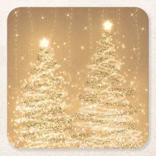 Elegant Christmas Sparkling Trees Copper Square Paper Coaster
