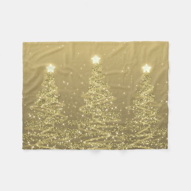 Elegant Christmas Sparkling Trees Gold Fleece Blanket (Front (Horizontal))