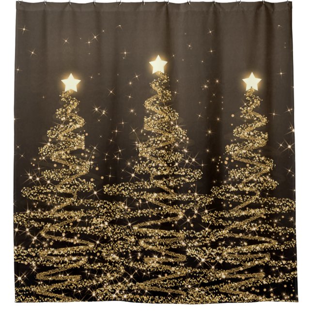 Elegant Christmas Sparkling Trees Gold Shower Curtain (Front)