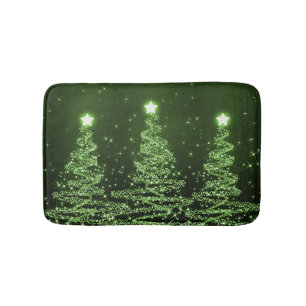 Elegant Christmas Sparkling Trees Green Bath Mat