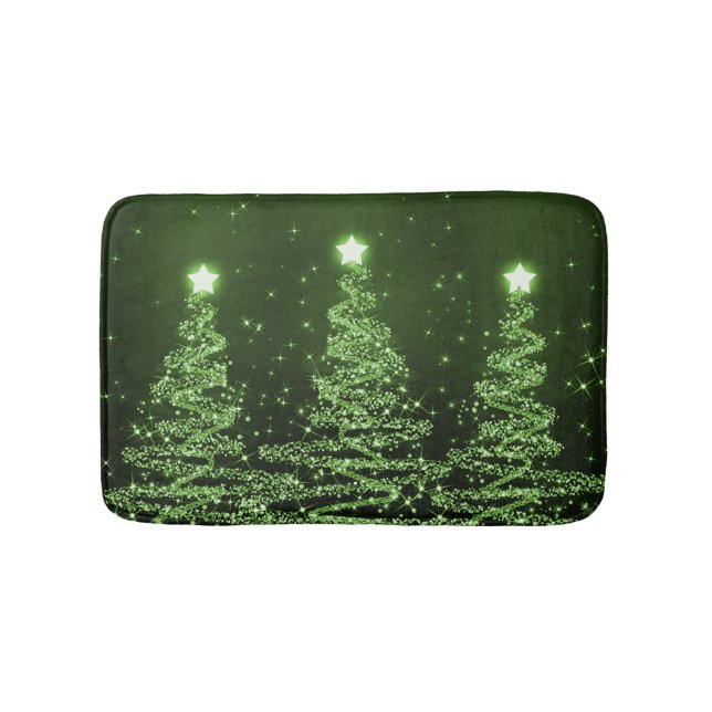 Elegant Christmas Sparkling Trees Green Bath Mat (Front)