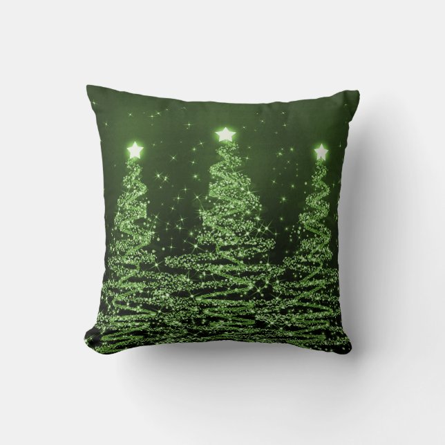Elegant Christmas Sparkling Trees Green  Cushion (Front)
