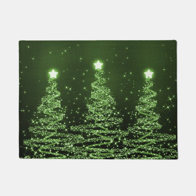 Elegant Christmas Sparkling Trees Green Doormat (Front)