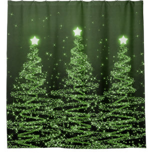 Elegant Christmas Sparkling Trees Green Shower Curtain