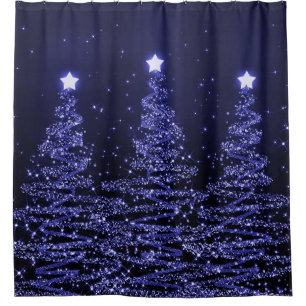 Elegant Christmas Sparkling Trees Navy Blue Shower Curtain