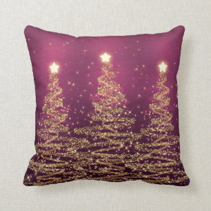 Elegant Christmas Sparkling Trees Pink Purple Cushion