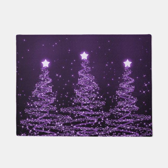 Elegant Christmas Sparkling Trees Purple Doormat (Front)