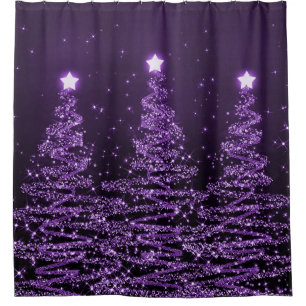 Elegant Christmas Sparkling Trees Purple Shower Curtain