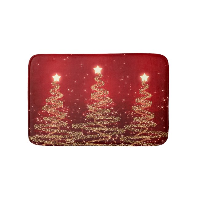 Elegant Christmas Sparkling Trees Red Bath Mat (Front)
