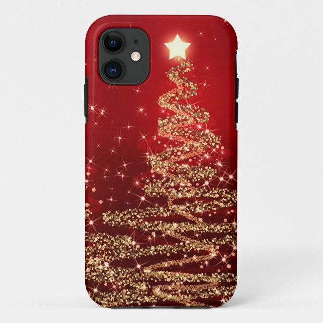 Elegant Christmas Sparkling Trees Red Case-Mate iPhone Case (Back)