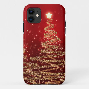 Elegant Christmas Sparkling Trees Red iPhone 11 Case