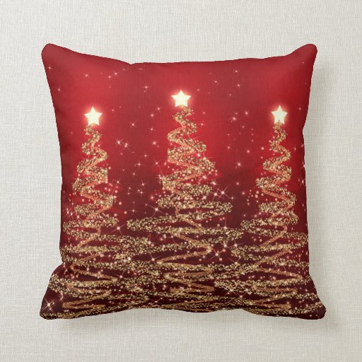 Image of Elegant Christmas Sparkling Trees Red Cushion