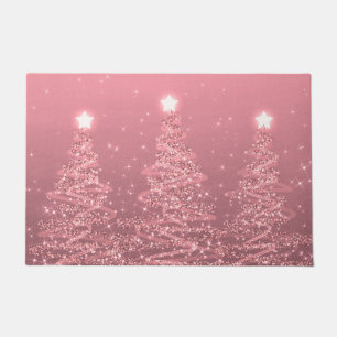 Elegant Christmas Sparkling Trees Rose Gold Doormat