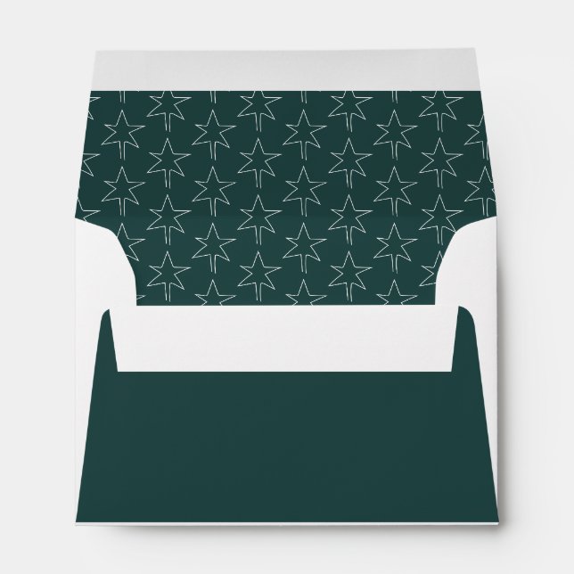 Elegant Christmas Stars Pattern Pine Green Envelope (Back (Bottom))