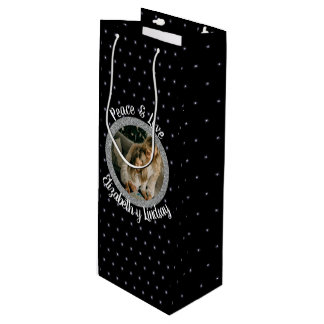 Elegant Christmas Stars Photo & Name Black Wine Gift Bag
