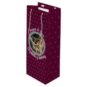 Elegant Christmas Stars Photo & Name Dark Wine Wine Gift Bag