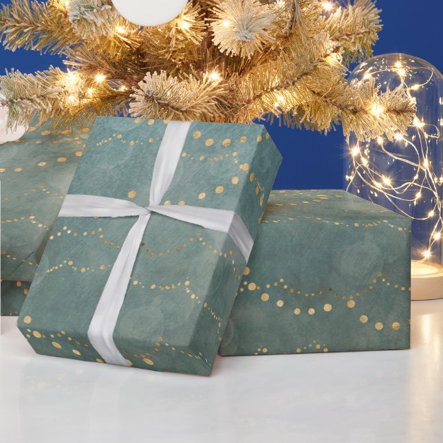 Elegant Christmas String Lights Gold/Teal  Wrapping Paper (Holidays)