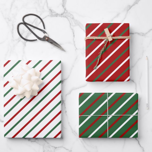 Elegant Christmas Stripe Pattern Red Green Wrapping Paper Sheet (Front)