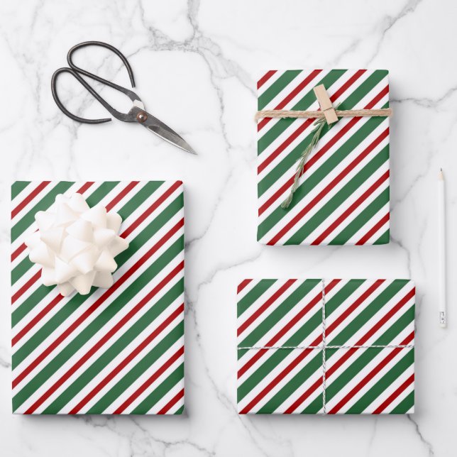 Elegant Christmas Stripes Pattern Red Green White  Wrapping Paper Sheet (Front)