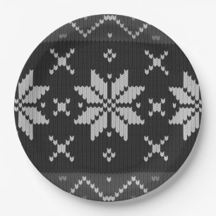 Elegant Christmas Sweater Scandinavian Knit Black Paper Plate