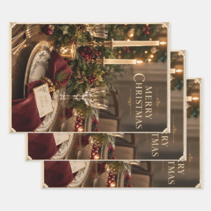 Elegant Christmas Table ,Luxury Holiday Tablescape Wrapping Paper Sheet