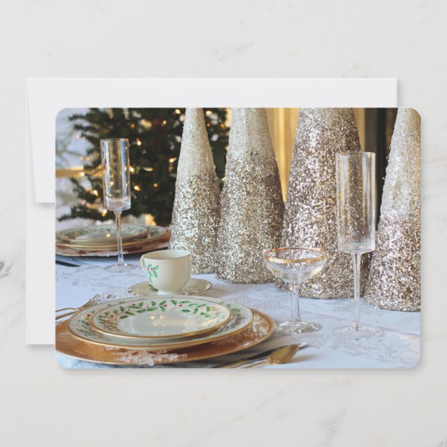 Elegant Christmas Table Setting Dinner Invitation (Front)