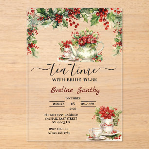 Elegant Christmas Tea Party Floral Bridal Shower Acrylic Invitations