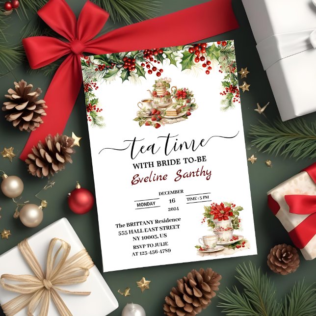 Elegant Christmas Tea Party Floral Bridal Shower Invitation (Creator Uploaded)