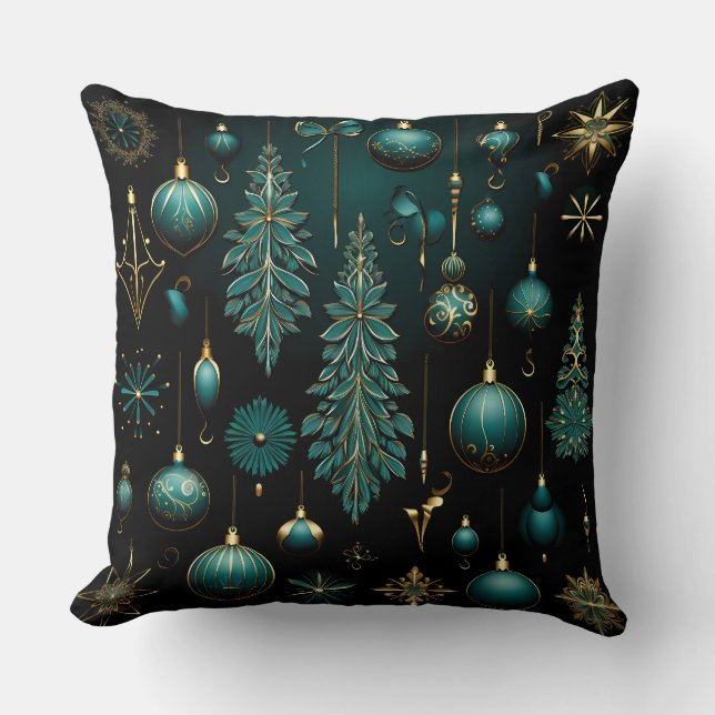 Elegant Christmas Throw Pillow – Baroque Ornament (Front)