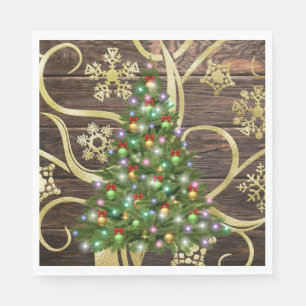 Elegant Christmas Tree Barn Wood Gold Design Napkin