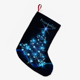 Elegant Christmas Tree Blue Black Stars Holiday Small Christmas Stocking