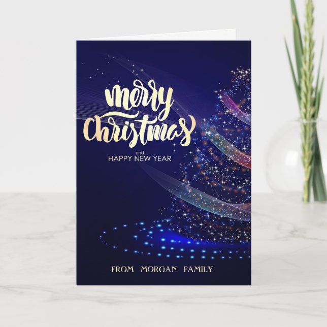 Elegant Christmas Tree,Blue Holiday Card (Front)