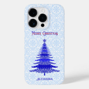 Elegant Christmas Tree Blue Personalised Case-Mate iPhone 14 Pro Case
