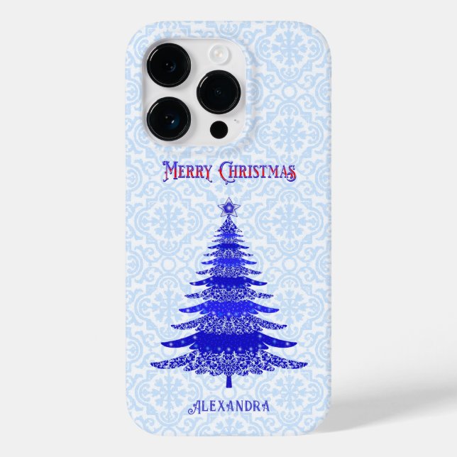 Elegant Christmas Tree Blue Personalised Case-Mate iPhone Case (Back)