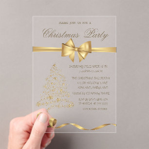 Elegant Christmas Tree,Bow Christmas Party Acrylic Invitations