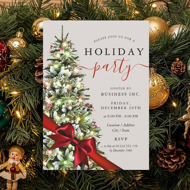 Elegant Christmas Tree Bow Corporate Holiday  Invitation (Elegant Christmas Tree Bow Corporate Holiday Invitation)