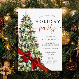 Elegant Christmas Tree Bow Corporate Holiday  Invitation
