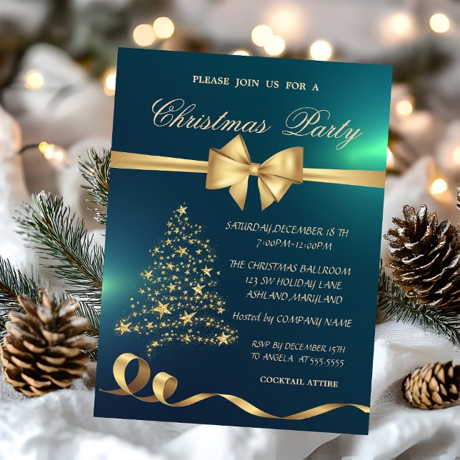 Elegant Christmas Tree,Bow Green Christmas Party Invitation (Creator Uploaded)