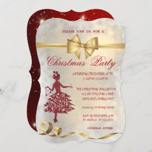Elegant Christmas Tree ,Bow,Red,Christmas Party Invitation