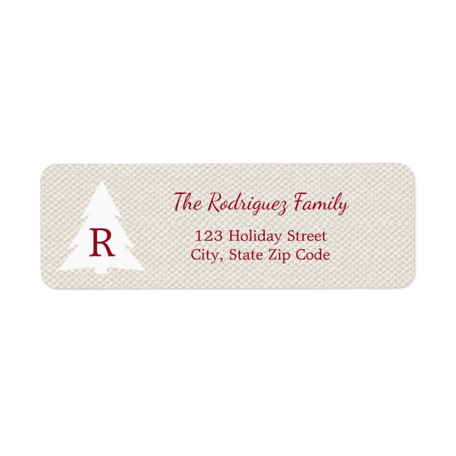 Elegant Christmas Tree Burgundy Monogram on Beige (Front)