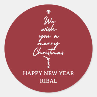 “Elegant Christmas Tree Calligraphy Holiday Classic Round Sticker