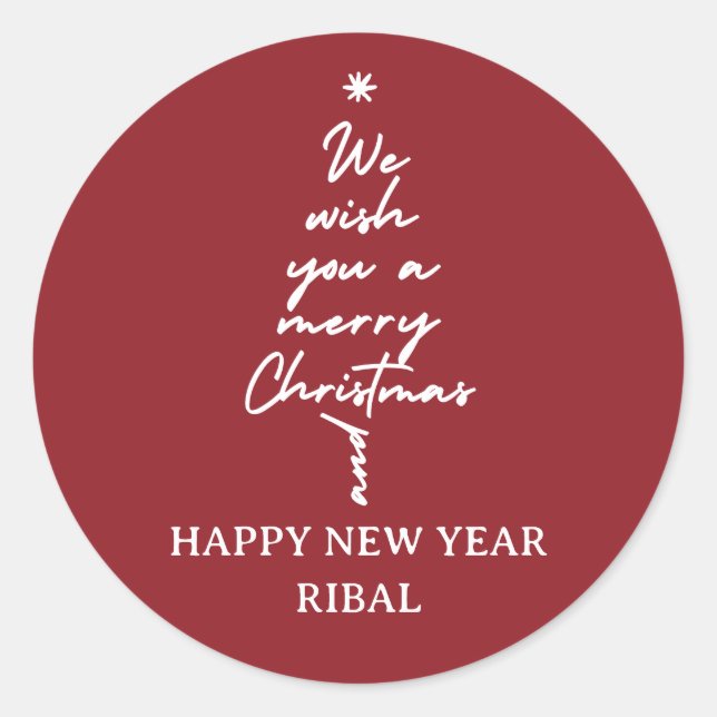 “Elegant Christmas Tree Calligraphy Holiday Classic Round Sticker (Front)