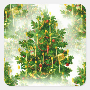 Elegant Christmas Tree Candle lights  Square Sticker