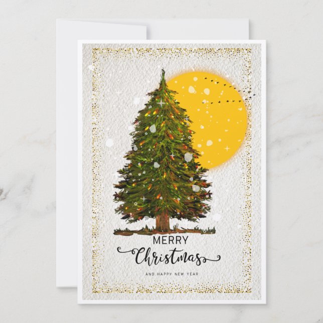 Elegant Christmas Tree Card with Golden Sun Backgr (Front)